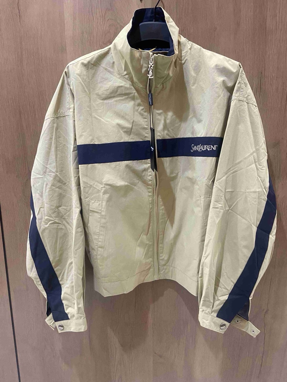 Saint Laurent Beige Jacket with Navy Striped Accents